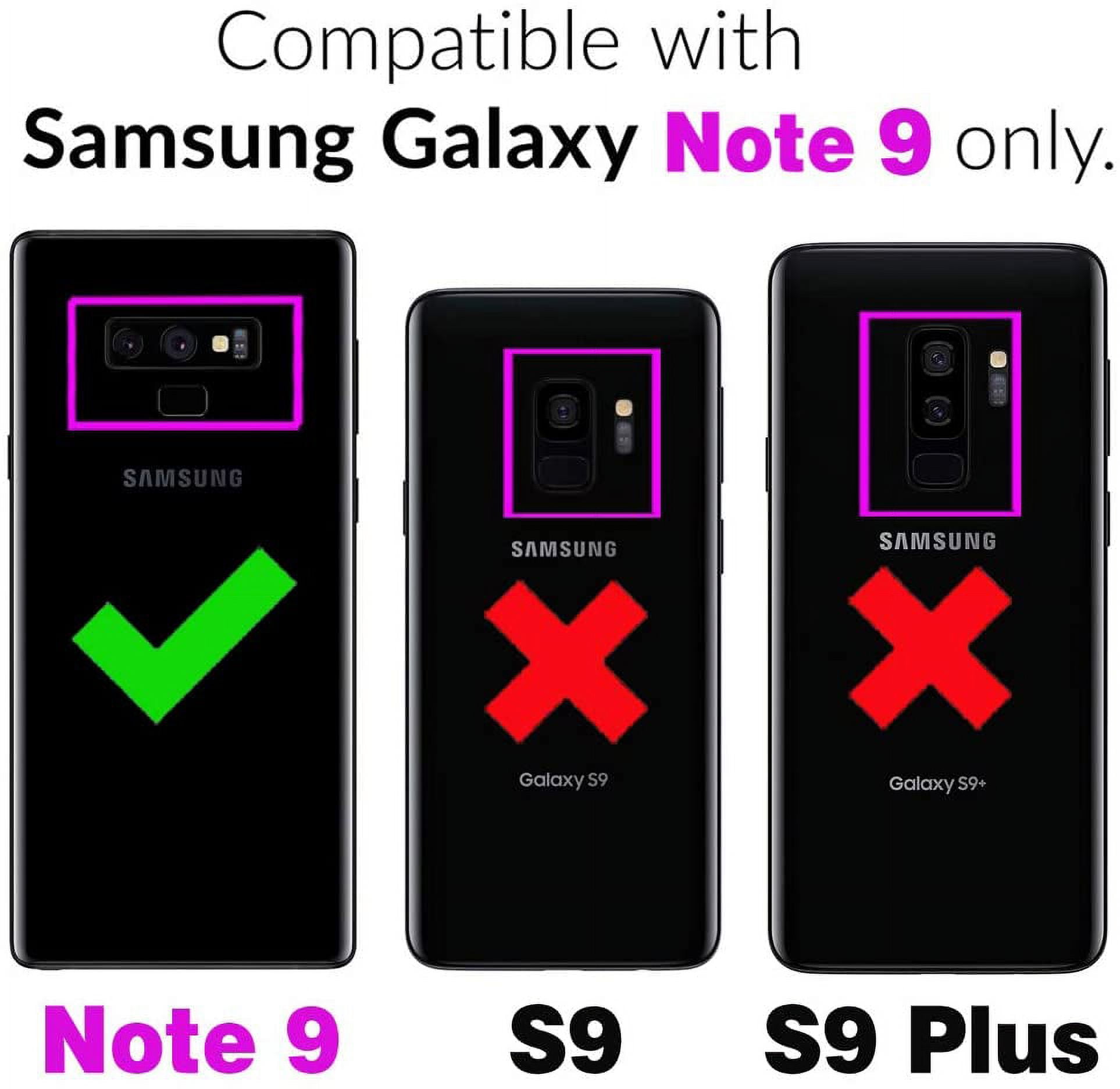 Phone Case for Samsung Galaxy Note 9 Zipper Wallet Detachable Cover with Tempered Glass Screen Protector and Leather Flip Mirror Card Holder Cell Accessories Note9 Not S9 Women Men Black