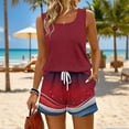 thumbnail image 2 of Iaqnaocc 2 Piece Sets for Women 250 Anniversary Usa Flag Flag Striped Square Neck Sleeveless Tank Top and Drawstring Shorts Summer Outfits Beach Outfits for Women Deep Red L, 2 of 6