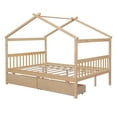thumbnail image 5 of Full Bed Frame with Storage for Kids, Wooden Montessori House Bed with 2 Drawers and Fence Headboard, Low Platform Bed Playhouse Bed with Roof for Boys Girls Bedroom, Natural, 5 of 7