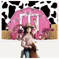 thumbnail image 2 of 7×5FT Pink Barn Door Western Cowgirl Backdrop Cow Print Straw Barn Door Wood Background Western Country Farm Cow Girl Women Birthday Party Photo Booth Prop, 2 of 6