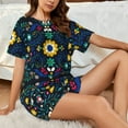 thumbnail image 4 of Fotbe Colorful Mexican Flower Conjunto de Pijama Estampado para Mujer, 2 Piezas, Ropa de Dormir con Camiseta de Manga Corta y Shorts Suaves-Small, 4 of 6