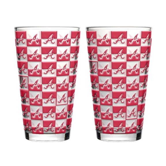 Logo Brands Atlanta Braves Two-Pack Gridiron Stained 16oz. Pint Glass Set