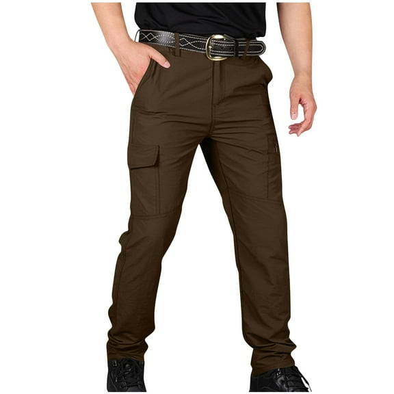 LNWUY Men's Tactical Pants Cotton Stretch Work Cargo Pants Lightweight Abrasion Ripstop Outdoor Hiking Trousers Brown L