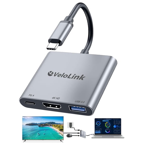 Adaptador USB-C a HDMI VeloLink 4K 100W PD Hub USB 3.0