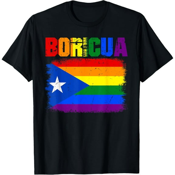 Retro Boricua Gay LGBTQ Pride Ally Puerto Rican Rainbow Flag T-ShirtMen and women, Black T-shirt, size: Extra large