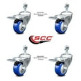 thumbnail image 2 of 3.5 Inch Blue Polyurethane Swivel ½ Inch Stem Caster Set with Total Lock Brake, 2 of 2