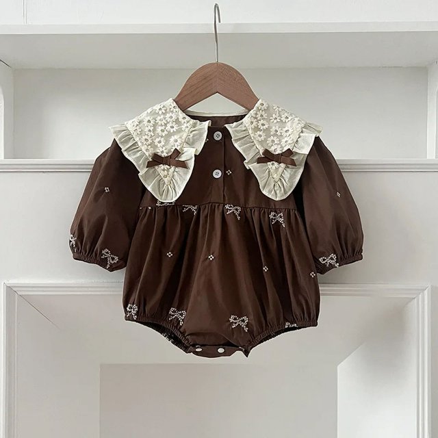 Vestido de primavera para hermanas, Body con lazo para niñas coreanas, bordado de encaje, solapa Floral, vestido de princesa, ropa para niños