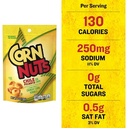 CORN NUTS Chile Picante con Limon, Crunchy Corn Kernels, Shelf-Stable, 7 oz Resealable Plastic Bag