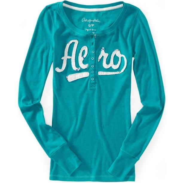 Aeropostale Womens Script Henley Shirt, Verde, X-Large Aeropostale henley