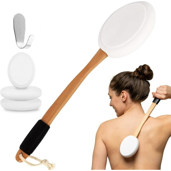 SUWU Lotion Applicator for Back with 3 Replaceable Pads, Long Handle Back Scrubber Pad for Easy Self Application of Shower Body Wash, Skin Cream, Sunscreen, Shower Brush for Men and Women