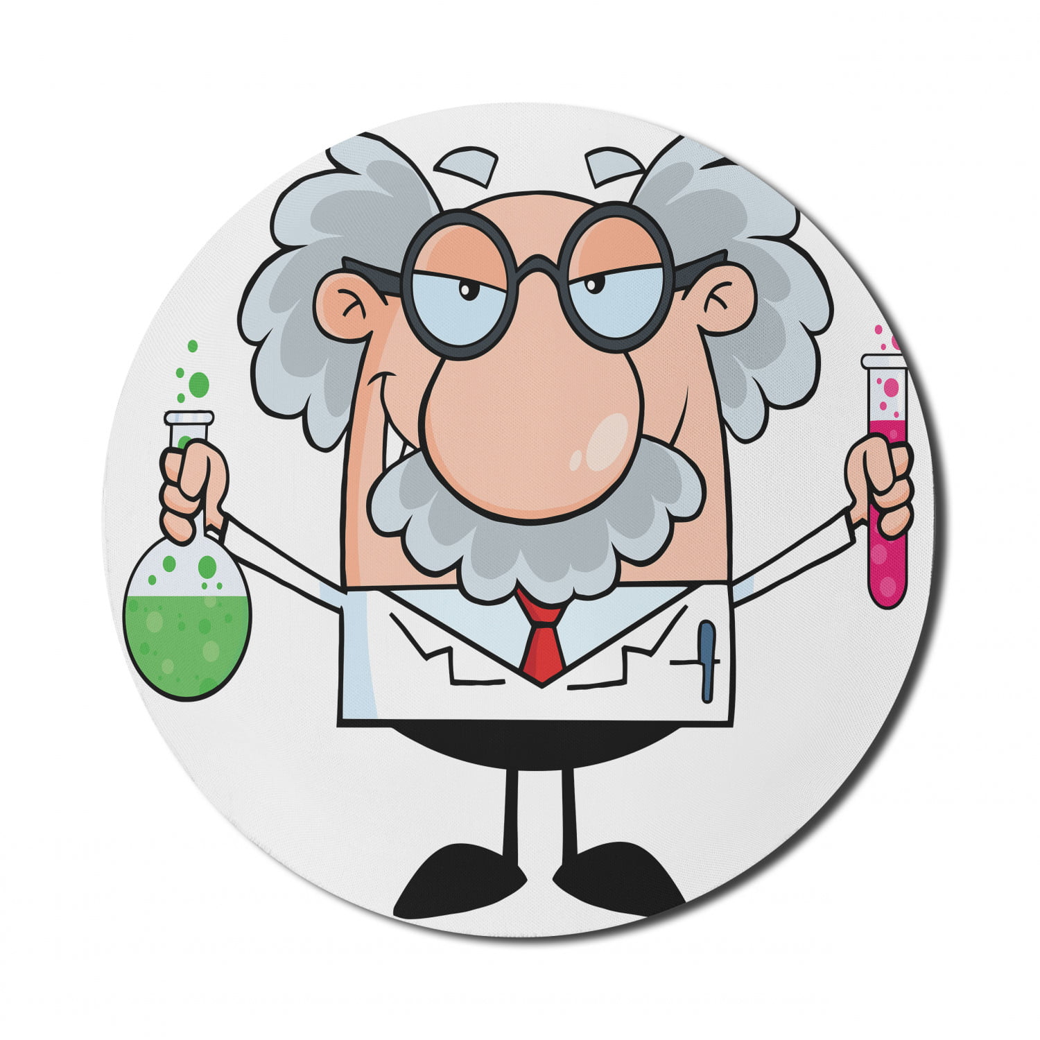 Cartoon Mouse Pad for Computers, Nursery Science Themed Composition with  Old Scientist with Glasses and Mustache, Round Non-Slip Thick Rubber Modern  Mousepad, 8