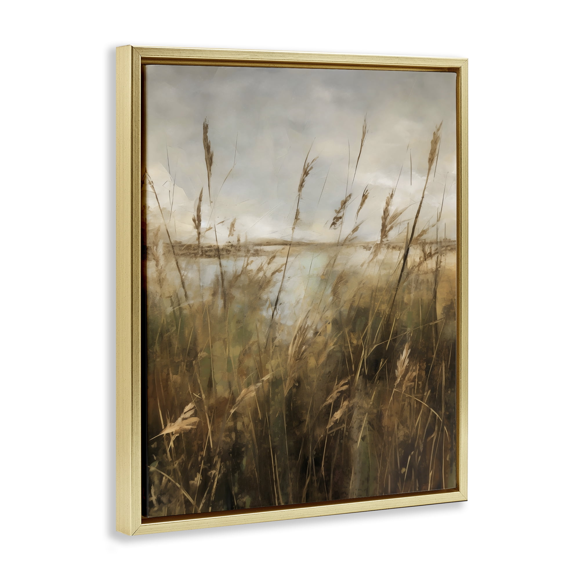 Stupell Industries Tall Grass Beside Quiet Lake Gold Framed Floater Canvas Wall Art, design by Creative Studio