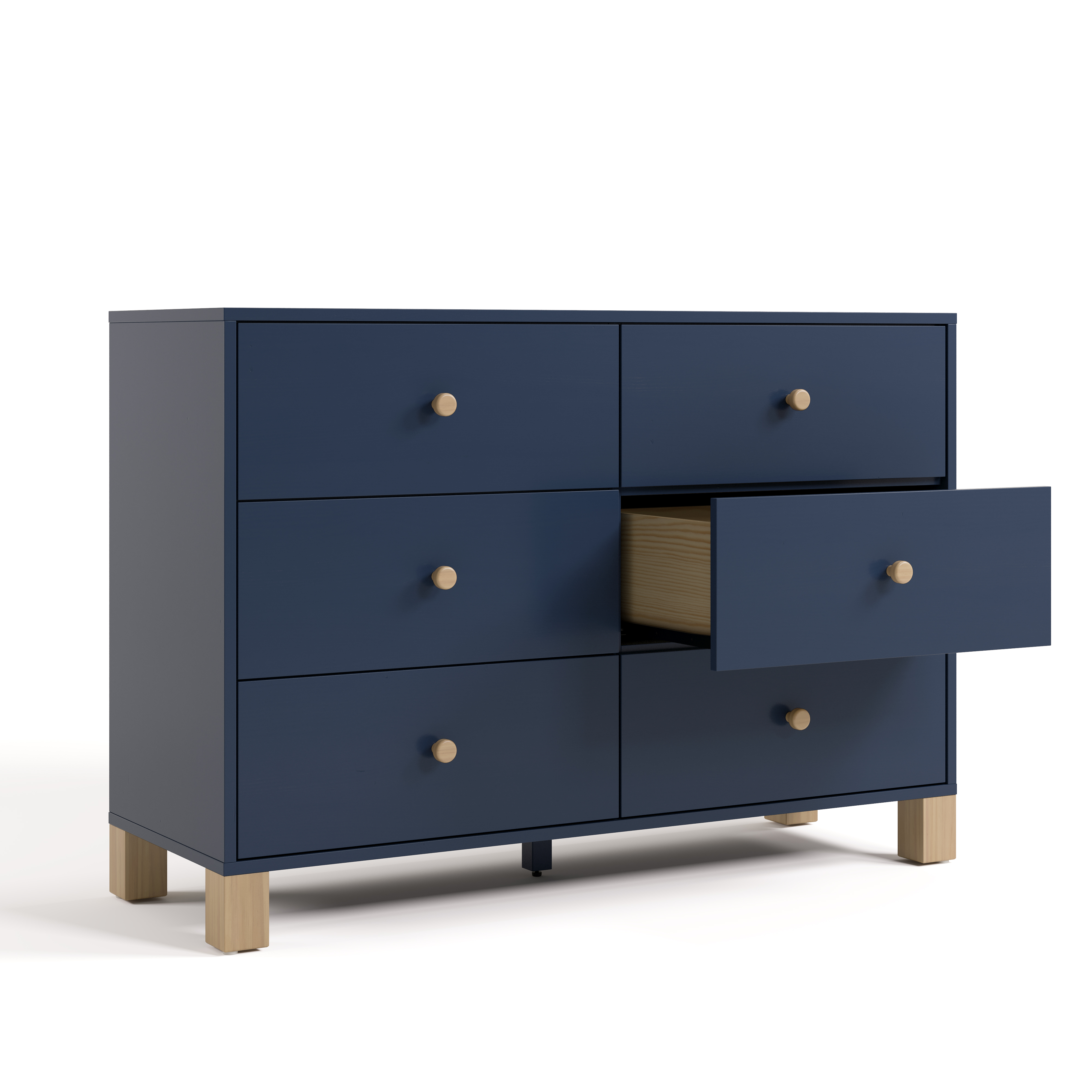 Storkcraft California 6 Drawer Nursery Wood Double Dresser, Midnight Blue with Driftwood