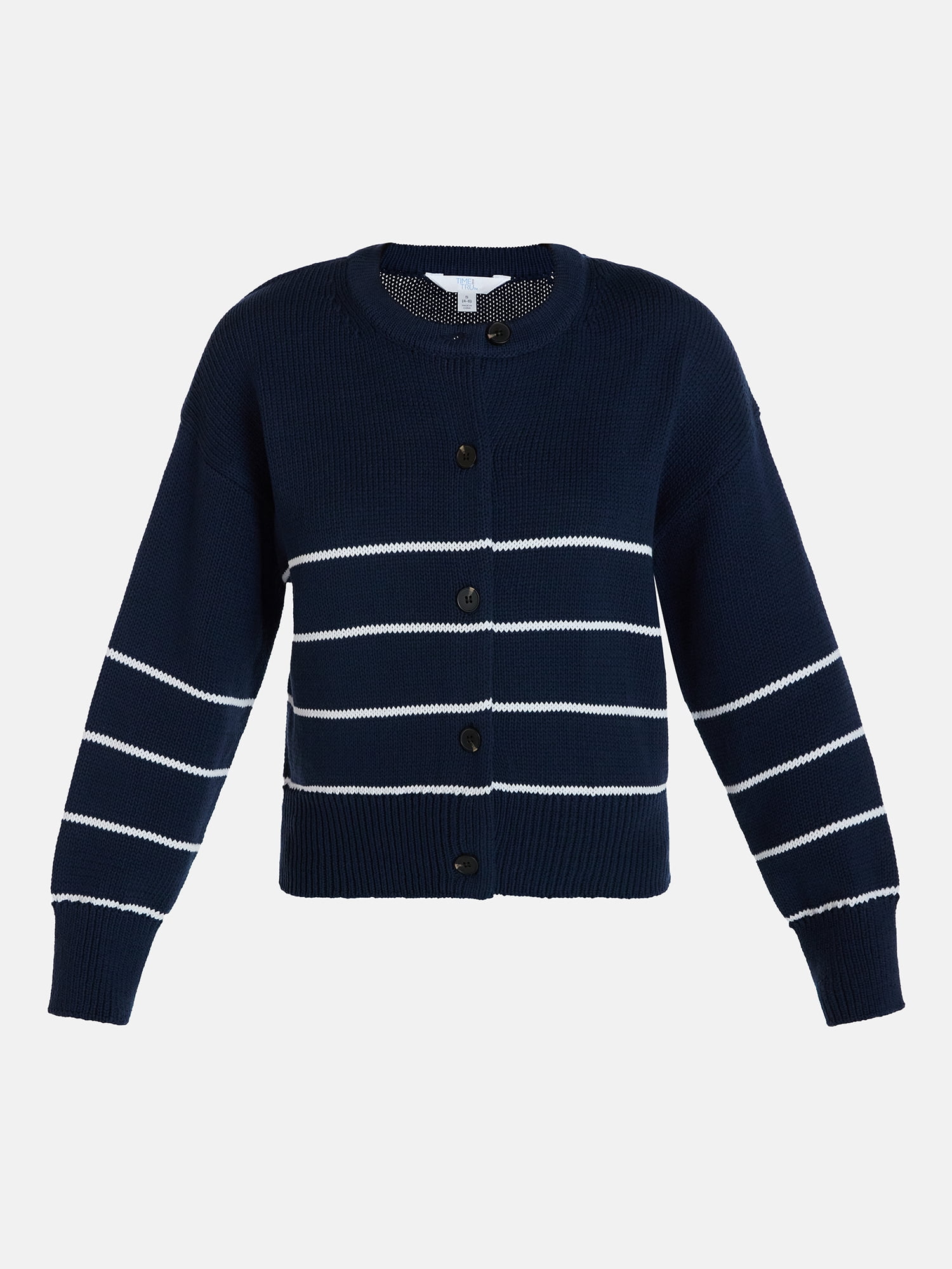 Time and Tru Women's Striped Cardigan Sweater with Long Sleeves, Sizes XS-XXXL