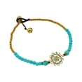 thumbnail image 3 of Gorgeous Heart Mandala Blue Turquoise and Brass Bead Jingle Bell Anklet, 3 of 4