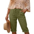 thumbnail image 4 of Stamzod Women's Summer Capri Pants Solid Elastic Waist Capris Casual Straight Leg Cropped Trousers Green XL, 4 of 7