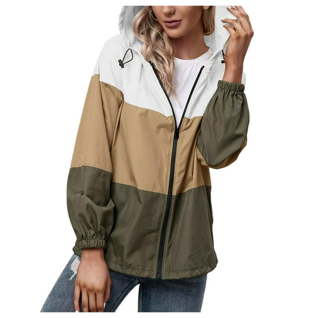 Manteau Imperméable Léger à Capuche pour Femmes, Coupe-Vent