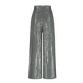 thumbnail image 3 of WREESH Womens Wide Leg Pants Fashion Elegant High Waist Pants Trousers Flare Trousers Zipper Pants Silver, 3 of 7