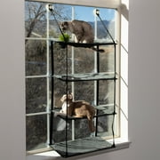 K&H Pet Products EZ Mount Window Kitty Sill Cat Perch with Cat Grass Grow Station Quad Stack Gray 23 X 12 Inches