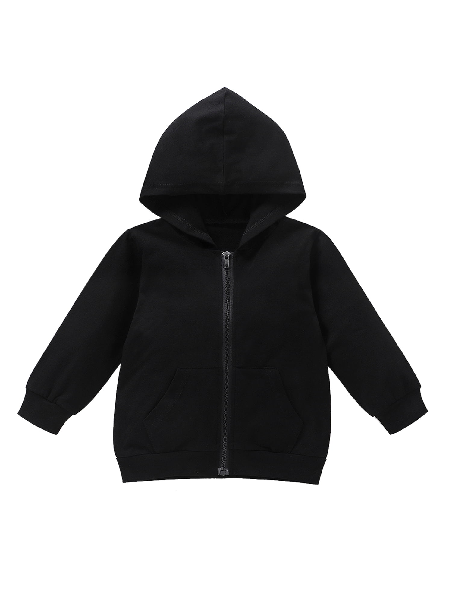 Bmnmsl Baby Girl Fall Coat Black Hoodie Long Sleeve Zipper Pockets Clothes