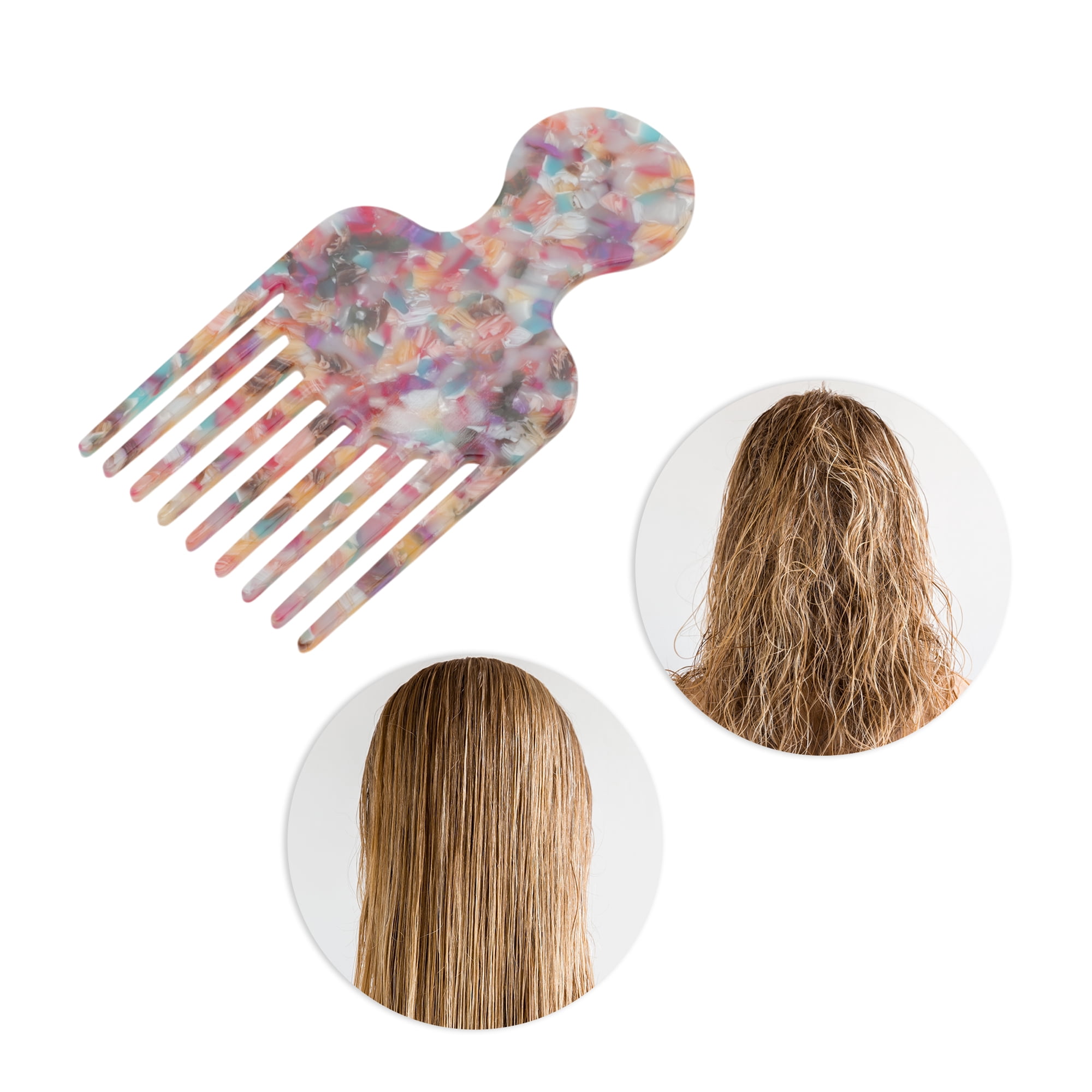 Unique Bargains 1 Pc Round Handle Marble Hair Insert Comb for All Hair Types Multicolored