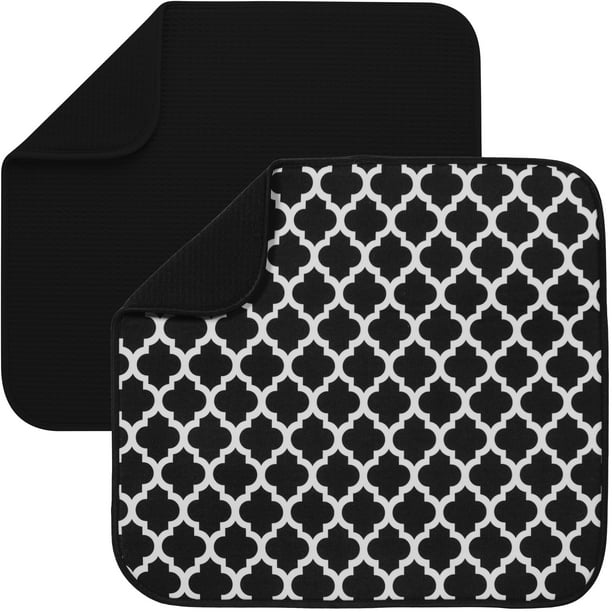 S&T INC. Dish Drying Mats, Black Trellis, Bundle 2 Pack, 16 Inch x 18