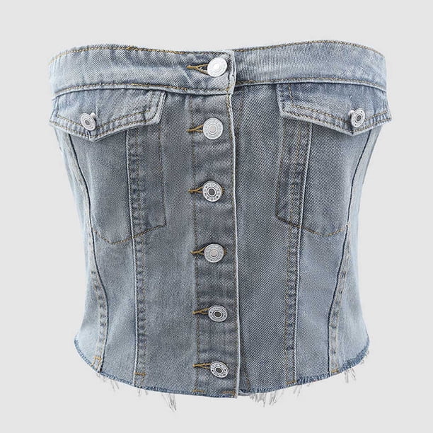 Corsé vaquero con escote en V para mujer, chaleco pequeño y moldeador