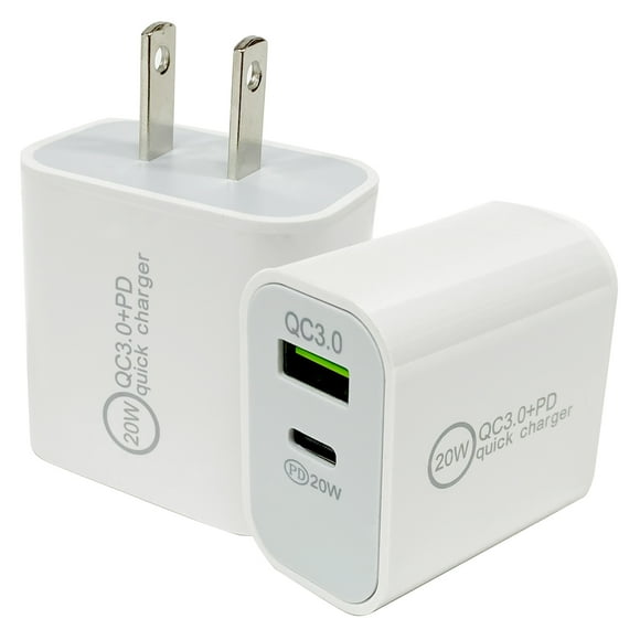 Bloc Chargeur Mural USB‐C 20 W, Lot de 2, Double Port PD Power Delivery, Bloc de Charge Rapide Type‐C, Adaptateur de Prise pour iPhone 14/13/12/11 /Pro Max, TP/XR/X, iPad Pro, AirPods Pro, Samsung Galaxy et Plus (Blanc)