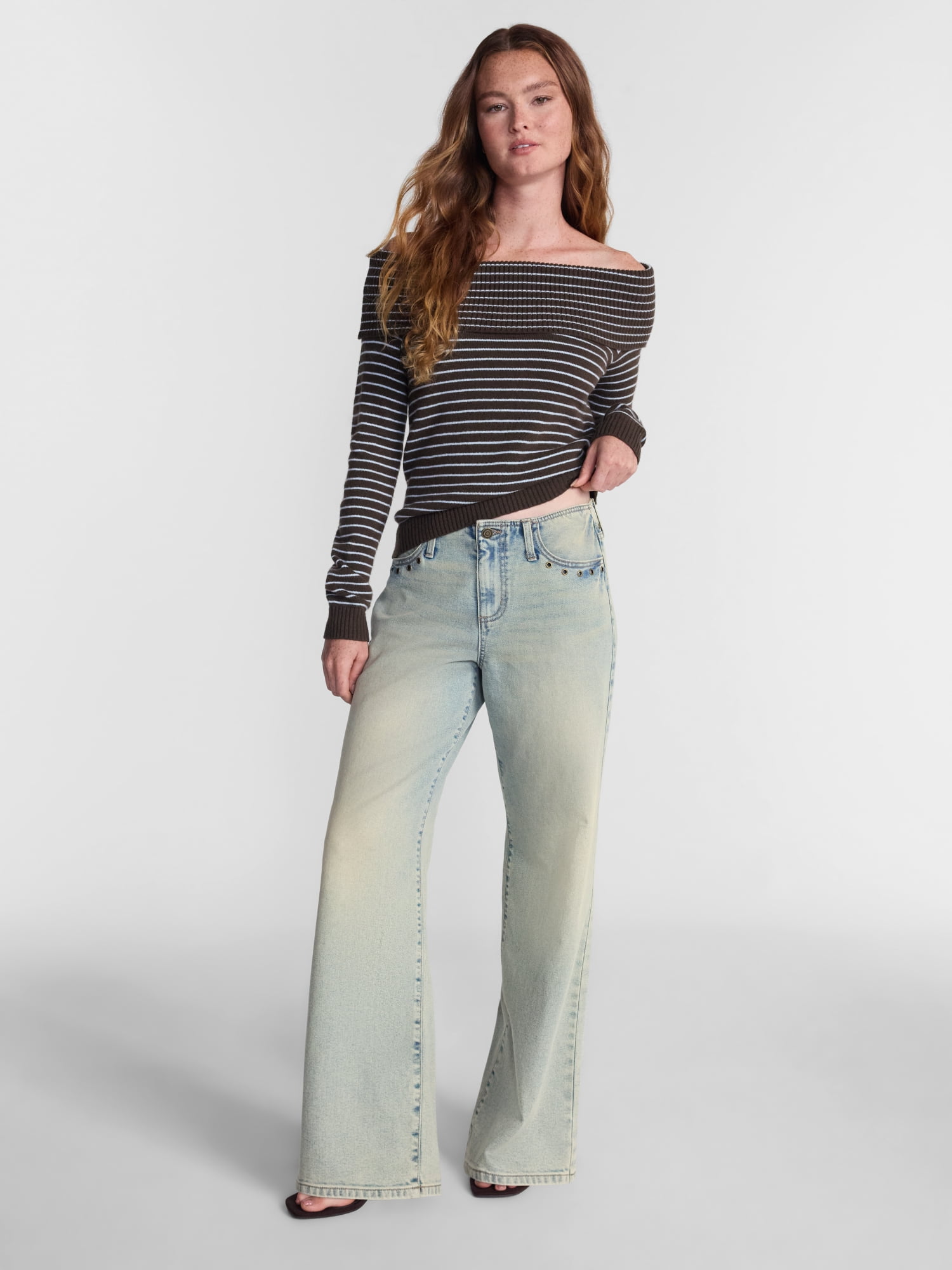 No Boundaries No Waist Baggy Jeans with Grommets, 31.5'' Inseam, Women's XXS-XXL