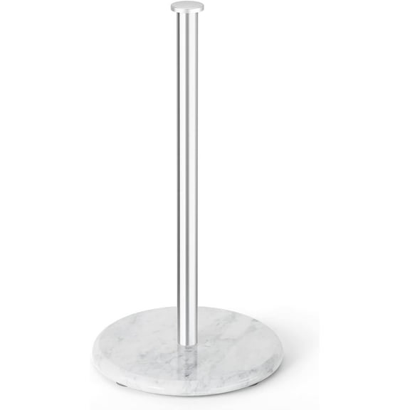 Paper Towel Holder Countertop with Natural Marble Base,Kitchen Roll Holder,Standing Paper Towel Dispenser for Standard or Jumbo-Sized Rolls,Brushed Nickel