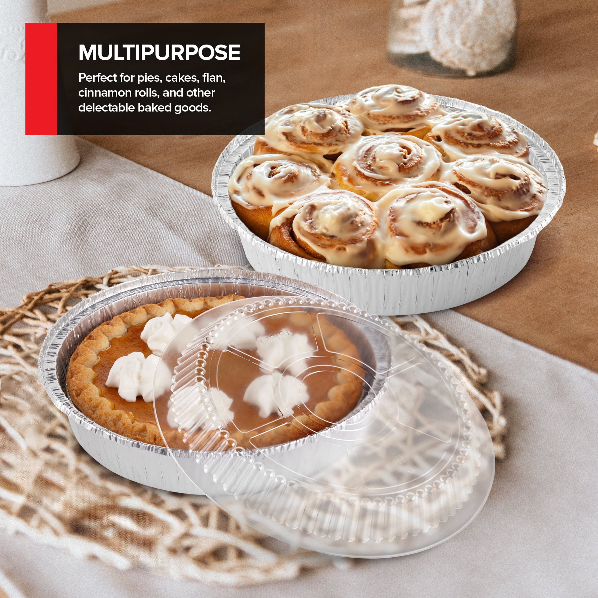 9" Round Aluminum Foil Pans With Lids (40 Pack) Pie Tins Disposable 9 Inch With Lid, To-Go Containers For Pies, Cheesecake, Cinnamon Rolls, Flan, 2" Deep Dish Cake Pan For Holidays