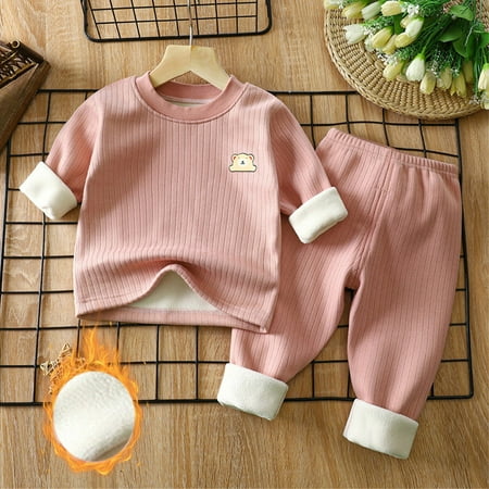 

Shldybc Toddler Baby Boys Girls Pajama Sets Kids Solid Color Winter Sleepwear Cute Pattern Long Sleeved Thickening Top and Pants Set Home Wear Clothes Suit