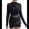 thumbnail image 1 of Blusa de Larga con Encaje y para Mujer, con Estampado Floral, Transparente, Cuello Alto, Ideal para Fiestas y Clubes Nocturnos Negro XXL, 1 of 9