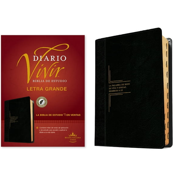 Biblia de Estudio del Diario Vivir Rvr60, Letra Grande (Letra Roja, Sentipiel, Negro/Ãnice, Ãndice), (Hardcover)