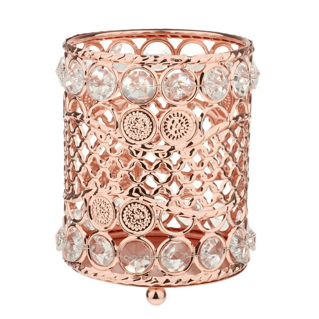 Organizador de brochas de maquillaje de cristal, vaso para brochas de maquillaje hecho a mano Cristal de oro rosa