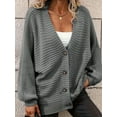 thumbnail image 3 of Women's Plus Size Casual Gray V-Neck Ribbed Knit Cardigan - Long Sleeve, Button-Down, Fall & Winter Sizes 0XL-5XL, 3 of 8