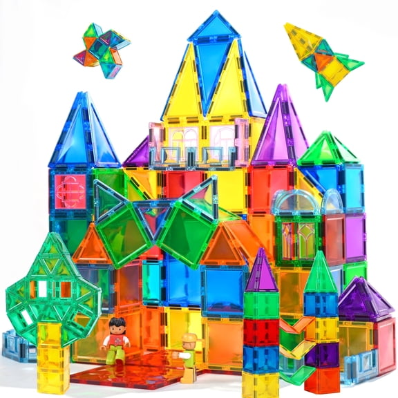 114Pcs Castle Magnetic Tiles - 3D Stem Building Blocks Magnet Toys for Kids Ages 3-8