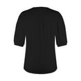 thumbnail image 4 of IYYVV Womens Puff Short Sleeve Tunic Tops Pleated Crew Neck Blouses Dressy Casual Loose Fit Spring And Summer T Shirts Black 3XL, 4 of 6