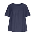 thumbnail image 3 of Lutiedan Womens Short Sleeve Tops Cotton Linen Crew Neck Pleated T-Shirts Summer Casual Loose Fit Vacation Shirts, 3 of 7