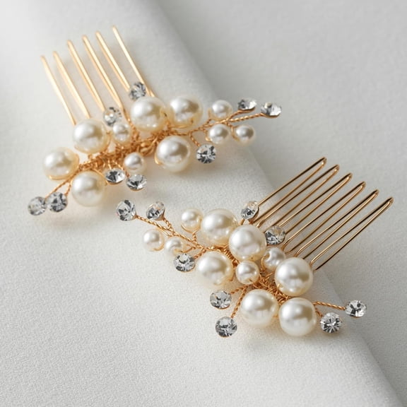 Wedding Bride Pearl Hair Side Comb Rhinestone Hair Clips Pins Headpiece Vintage Hair Accessories Jewelry for Brides Bridesmaids Flower Girls