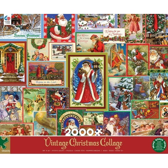 Ceaco Puzzle de vacances 2000 pièces « Collage de Noël vintage » par Lewis T Johnson