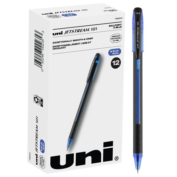 Uniball Jetstream 101 12 Pack, 1.0mm Medium Blue, Wirecutter Best Pen, Ballpoint Pens, Ballpoint Ink Pens | Office Supplies, Ballpoint Pen, Colored Pens, Fine Point, Smooth Writing Pens