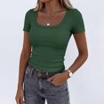 thumbnail image 6 of Lumtrix Women'S Short Sleeve Scoop Neck Ribbed Knit Fitted Dressy Casual Tops Tee Summer Slim Trendy Basic Shirts Dark Green 2XL, 6 of 7