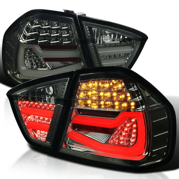 Spec-D Tuning Smoke LED Tube Tail Lights Compatible with 2005-2008 BMW E90 3-Series 4-Door Sedan, Left Right Pair Assembly