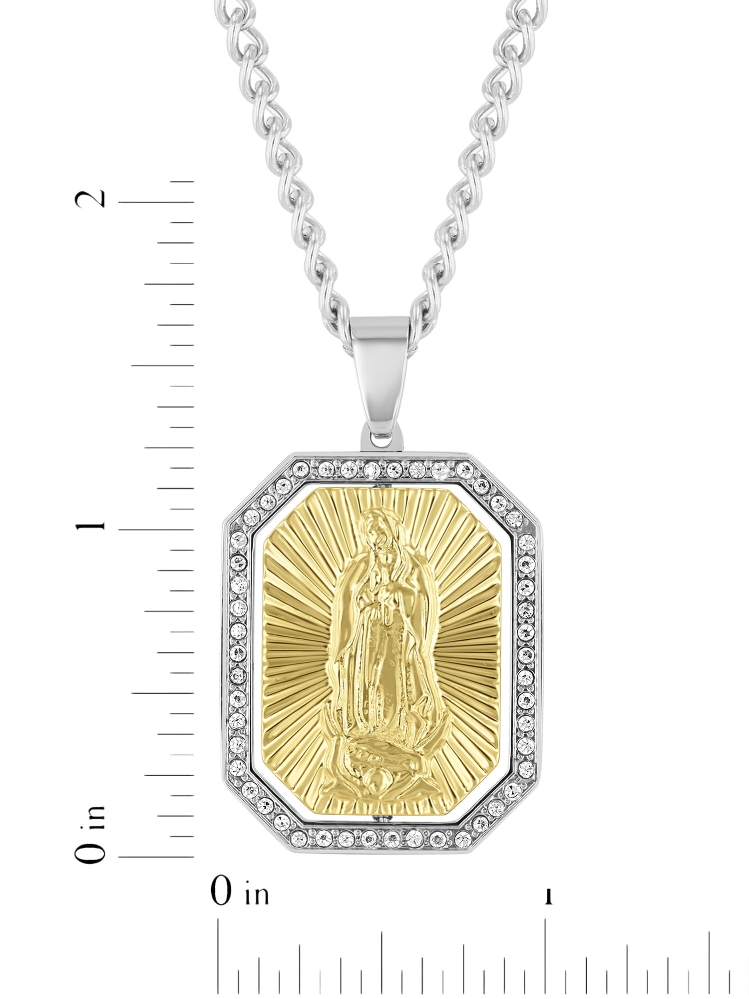 Men's Stainless Steel Two-Tone Rotating Crystal Pendant with Cross & Our Lady of Guadalupe - Believe by Brilliance