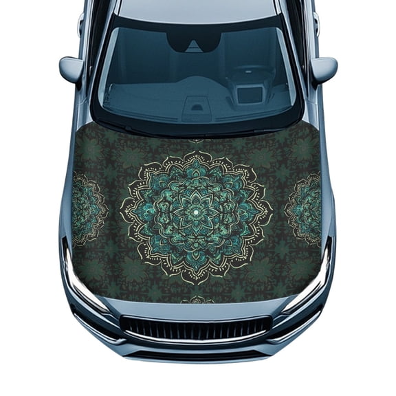 Chririnla Elastic Stretch Fabric Car Hood Cover Protector for Automotive Cars Accessories Decoration Car Engine Hood Cover Mandala Pattern