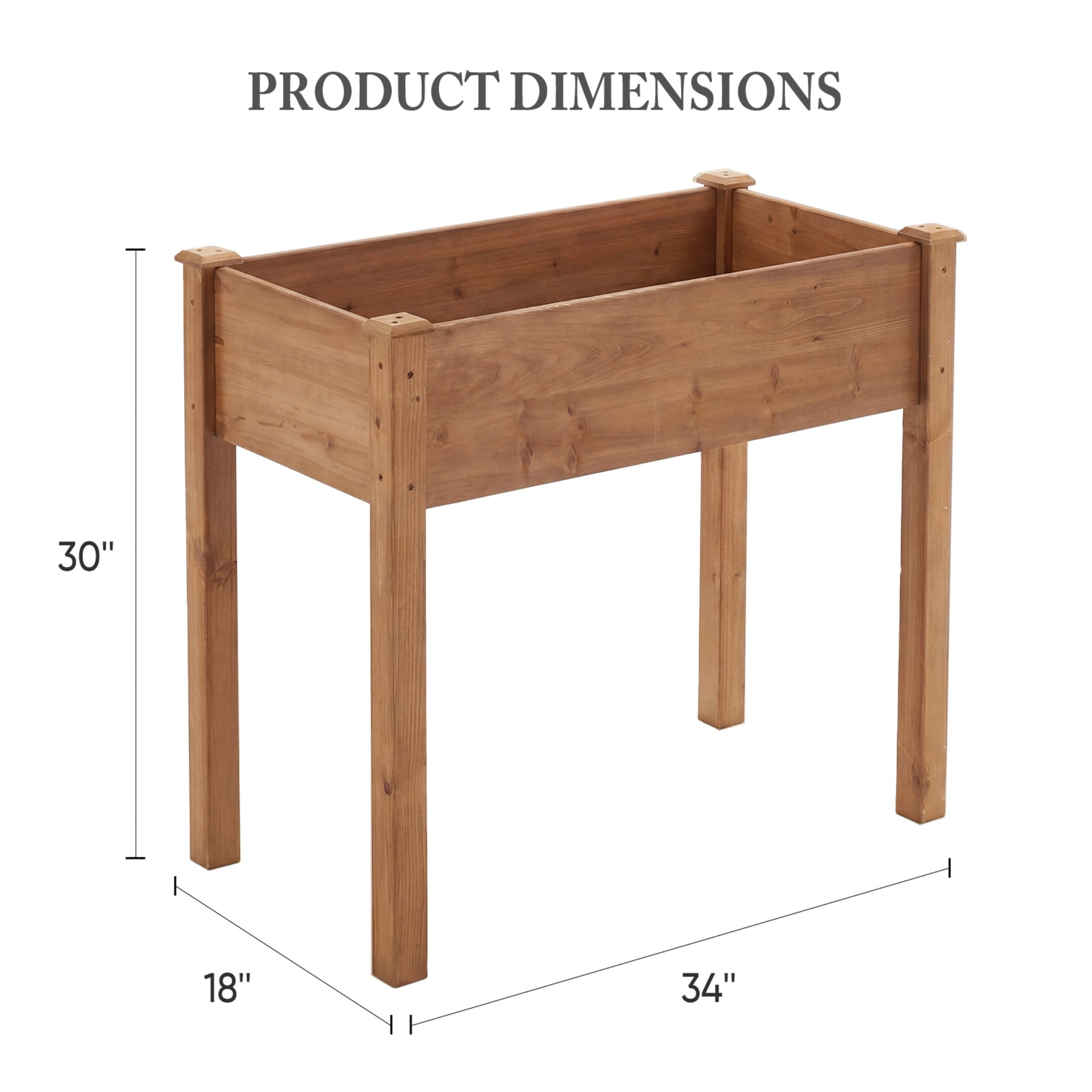 SHOUFTW Elevated Wooden Planter Box-34"x18"x30" Raised Garden Bed with Built-in Drainage & Protective Liner for Backyard, Patio & Balcony, Brown