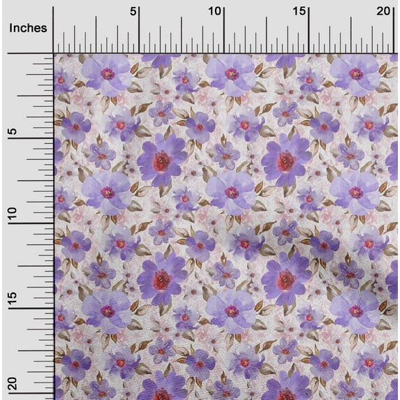 oneOone Georgette Viscose Fabric Watercolor Leaves & Flower Floral Print Fabric By Yard 42 Inch Wide
