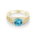 thumbnail image 2 of Gem Stone King 1.31 Ct Cushion Swiss Blue Topaz 18K Yellow Gold Plated Silver Ring, 2 of 2