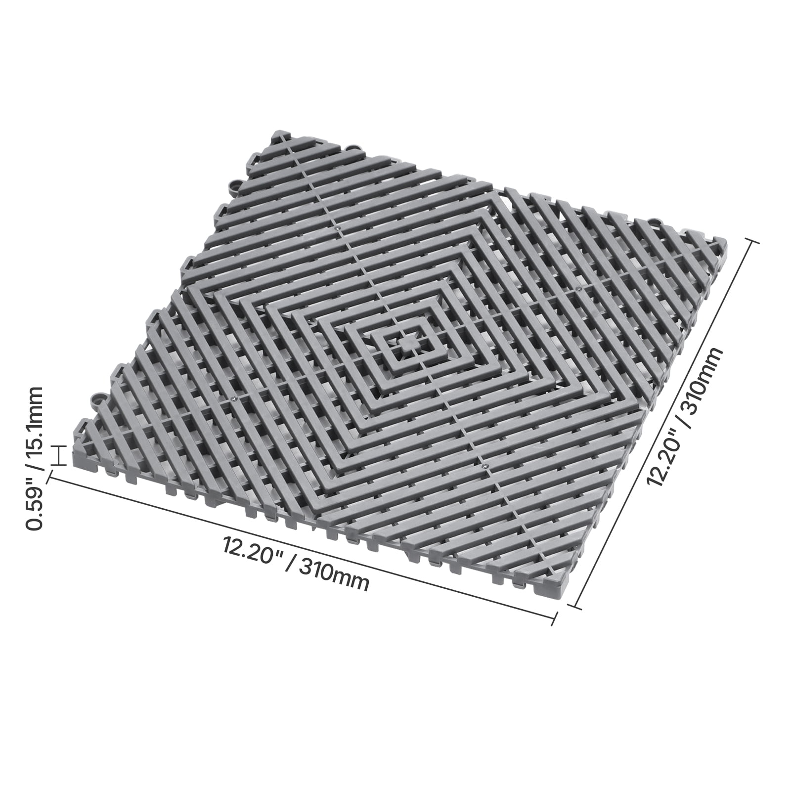 KFFKFF Drainage Floor Mat Set, 12” x 12” Modular Interlocking Padding, Set of 55 Connectable Drainage Mats, Slip-Resistant Gray PP Drainage Floor Tile and Bath Mat, Suitable for Garage, Garden